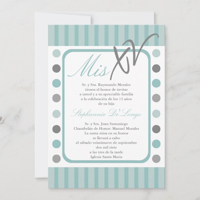 5x7 Polka Dot Quinceanera Party Invitation (Front)