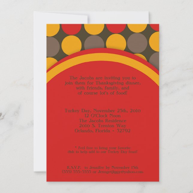 5x7 Polka Dot Thanksgiving Dinner Party Invitation (Front)