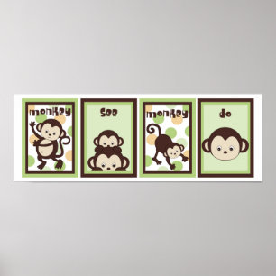 5x7 Pop Monkey Zoo Animal Baby Bedding Wall Art