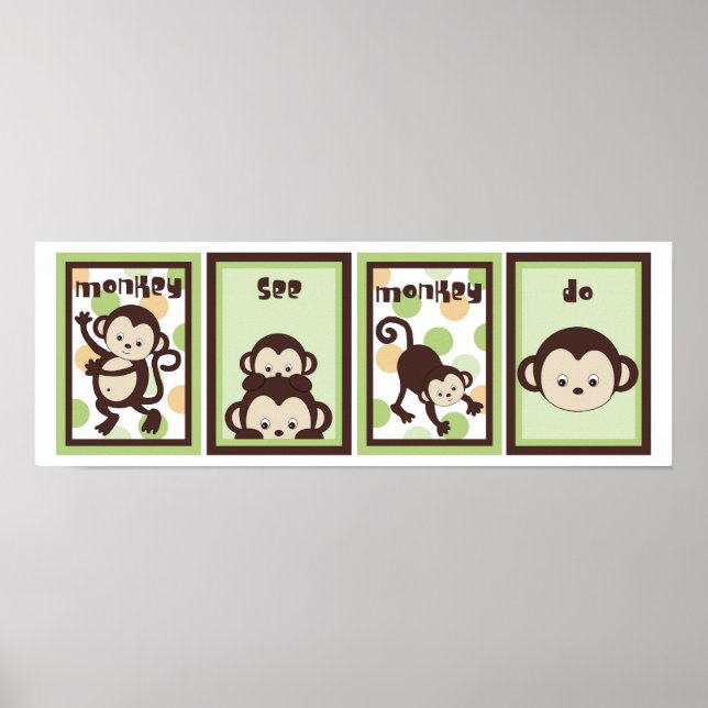 5x7 Pop Monkey Zoo Animal Baby Bedding Wall Art (Front)