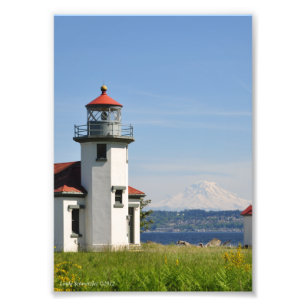 5X7 Pt Robinson Lighthouse with Mount Rainier Photo Print