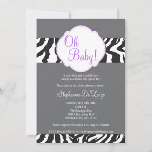 5x7 Purpl Grey Zebra Stripe Baby Shower Invitation