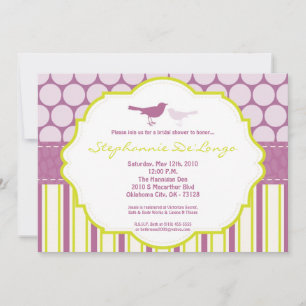 5x7 Purple Bird Polka Dot Bridal Shower Invitation