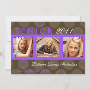 5x7 Purple Circle Polka Photo Senior Announcement