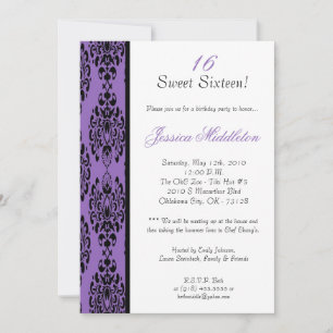 5x7 Purple Damask Lace Birthday Party Invitation