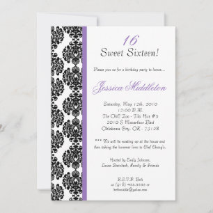 5x7 Purple Damask Lace Birthday Party Invitation