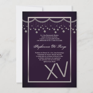 5x7 Purple Diamond Quinceanera Birthday Invitation