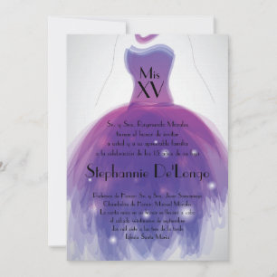 5x7 Purple Dress Quinceanera Birthday Invitation
