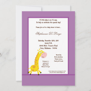 5x7 Purple Giraffe Baby Shower Invitation