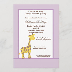 5x7 Purple Giraffe Baby Shower Invitation