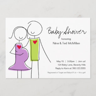 5x7 Purple & Green Coed Baby Shower Invitations