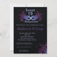 5x7 Purple Masquerade Sweet 16 Birthday Invitation