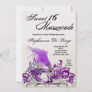 5x7 Purple Masquerade Sweet 16 Birthday Invitation