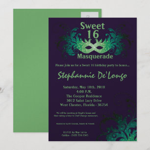 5x7 Purple Masquerade Sweet 16 Birthday Invitation