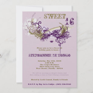 5x7 Purple Masquerade Sweet 16 Birthday Invitation