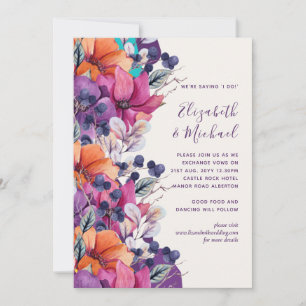 5x7 Purple Orange Floral Wedding Invite
