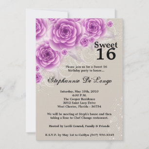 5x7 Purple Roses Sweet 16 Birthday Invitation