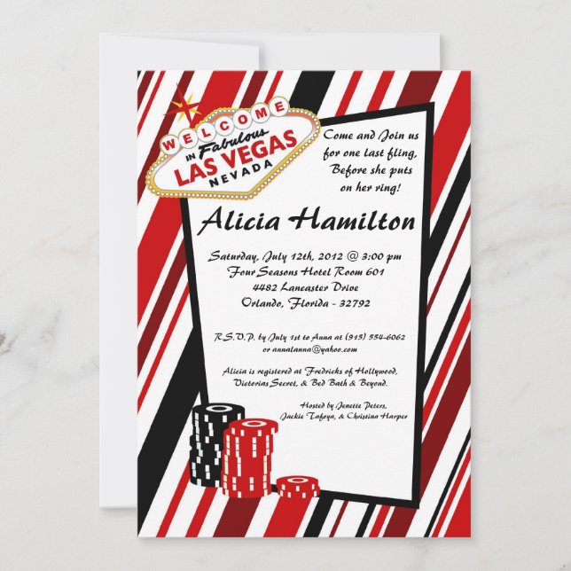 5x7 Red & Black Las Vegas Bachelorette Invitation (Front)