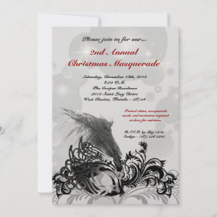 5x7 Red Black Masquerade Christmas XMAS Invitation
