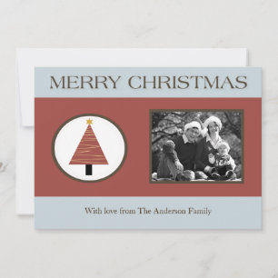 5x7 Red Blue Christmas Tree PHOTO Christmas Card