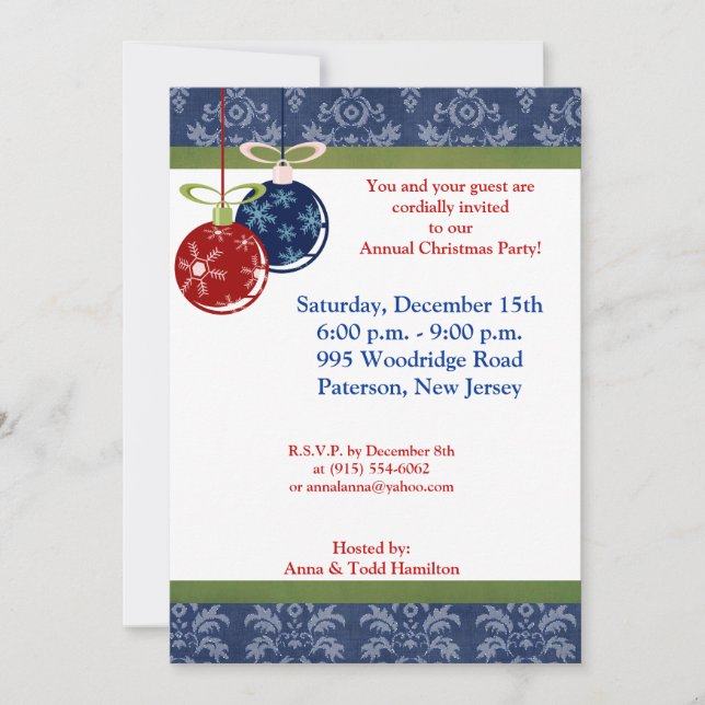 5x7 Red/Blue Hanging Ornaments Invitation (Front)