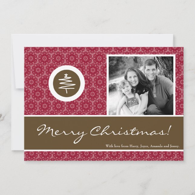 5x7 Red Brown Christmas Tree PHOTO Christmas Card (Front)
