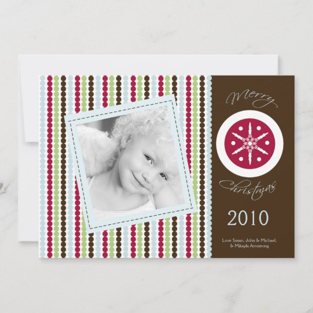 5x7 Red Brown Polka dot PHOTO Christmas Card (Front)