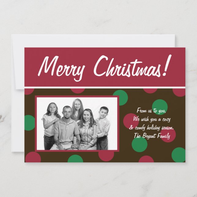 5x7 Red Brown Polka Dot Poka PHOTO Christmas Card (Front)