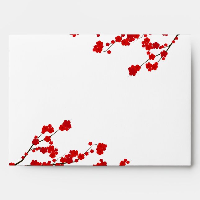 5x7 Red Cherry Blossom Branch Envelopes (Front)