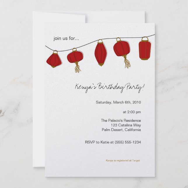 5x7 Red Chinese Lanterns Invitation (Front)