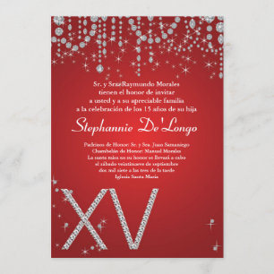5x7 Red Diamond Quinceanera Birthday Invitation