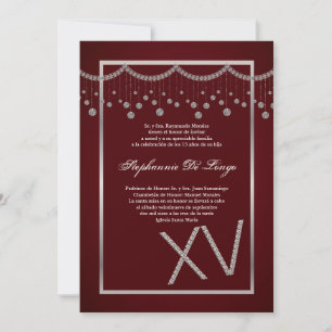 5x7 Red Diamond Quinceanera Birthday Invitation