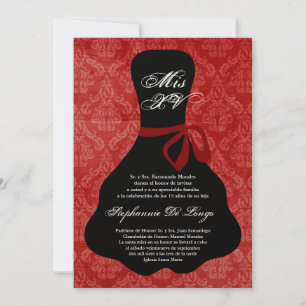 5x7 Red Dress Quinceanera Birthday Invitation