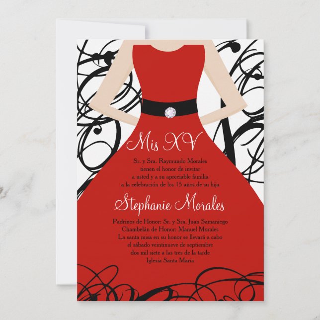 5x7 Red Dress Quinceanera Birthday Invitation (Front)