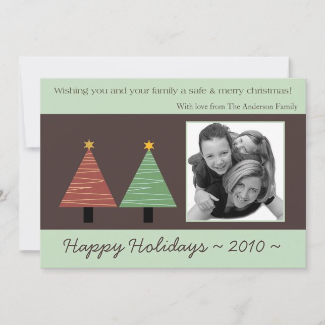 5x7 Red Green Christmas Tree PHOTO Christmas Card (Front)