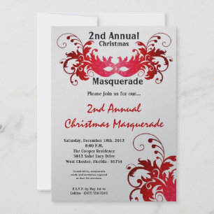 5x7 Red Masquerade Christmas XMAS Invitation