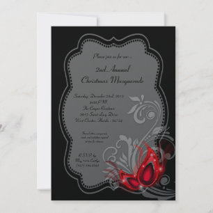 5x7 Red Masquerade Christmas XMAS Invitation