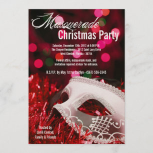5x7 Red Masquerade Christmas XMAS Invitation