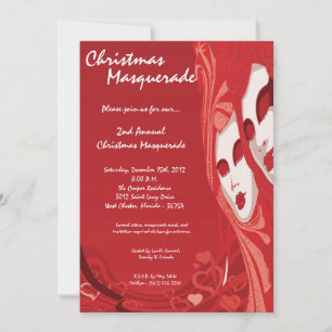 5x7 Red Masquerade Christmas XMAS Invitation