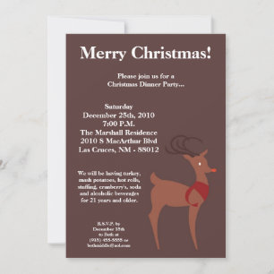 5x7 Red Nosed Reindeer Christmas Party Invitation