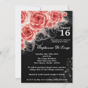 5x7 Red Roses Floral Sweet 16 Birthday Invitation