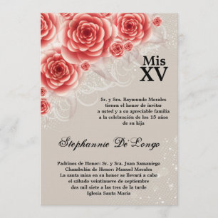 5x7 Red Roses Quinceanera Birthday Invitation
