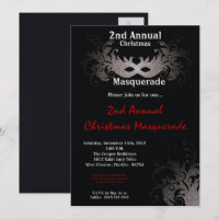 5x7 Red Silver Masquerade Christmas Invitation