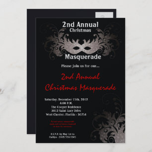 5x7 Red Silver Masquerade Christmas Invitation