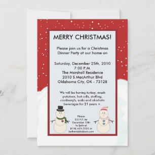 5x7 Red Snowman Snow Christmas Party Invitation