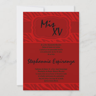5x7 Red Zebra Print Quinceanera 15 Invitation