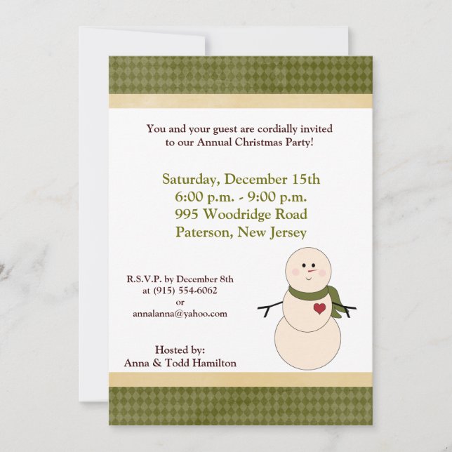 5x7 Rustic Snowman with Scarf Invitation (Front)
