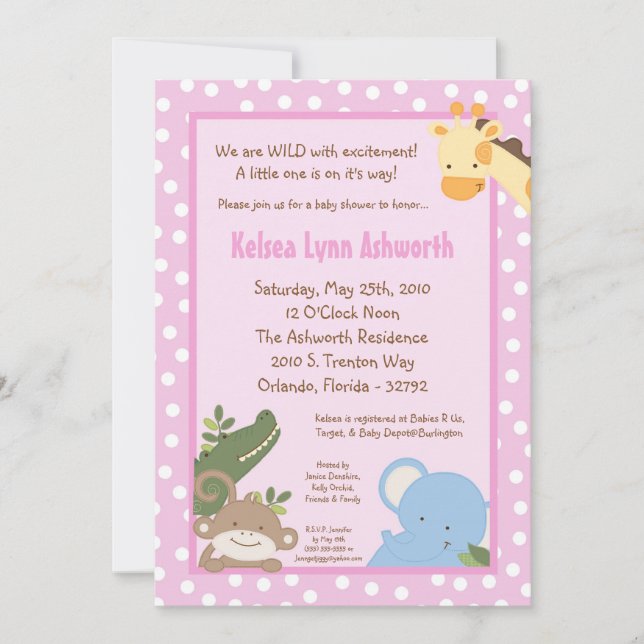 5x7 Safari Jungle ZooAnimal Baby Shower Invitation (Front)