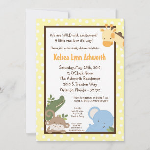 5x7 Safari Jungle ZooAnimal Baby Shower Invitation