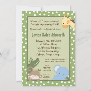5x7 Safari Jungle ZooAnimal Birthday Invitation